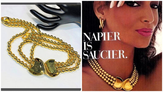 Superb Heavy NAPIER BOW  Gold Metal Bib Collar Choker Necklace