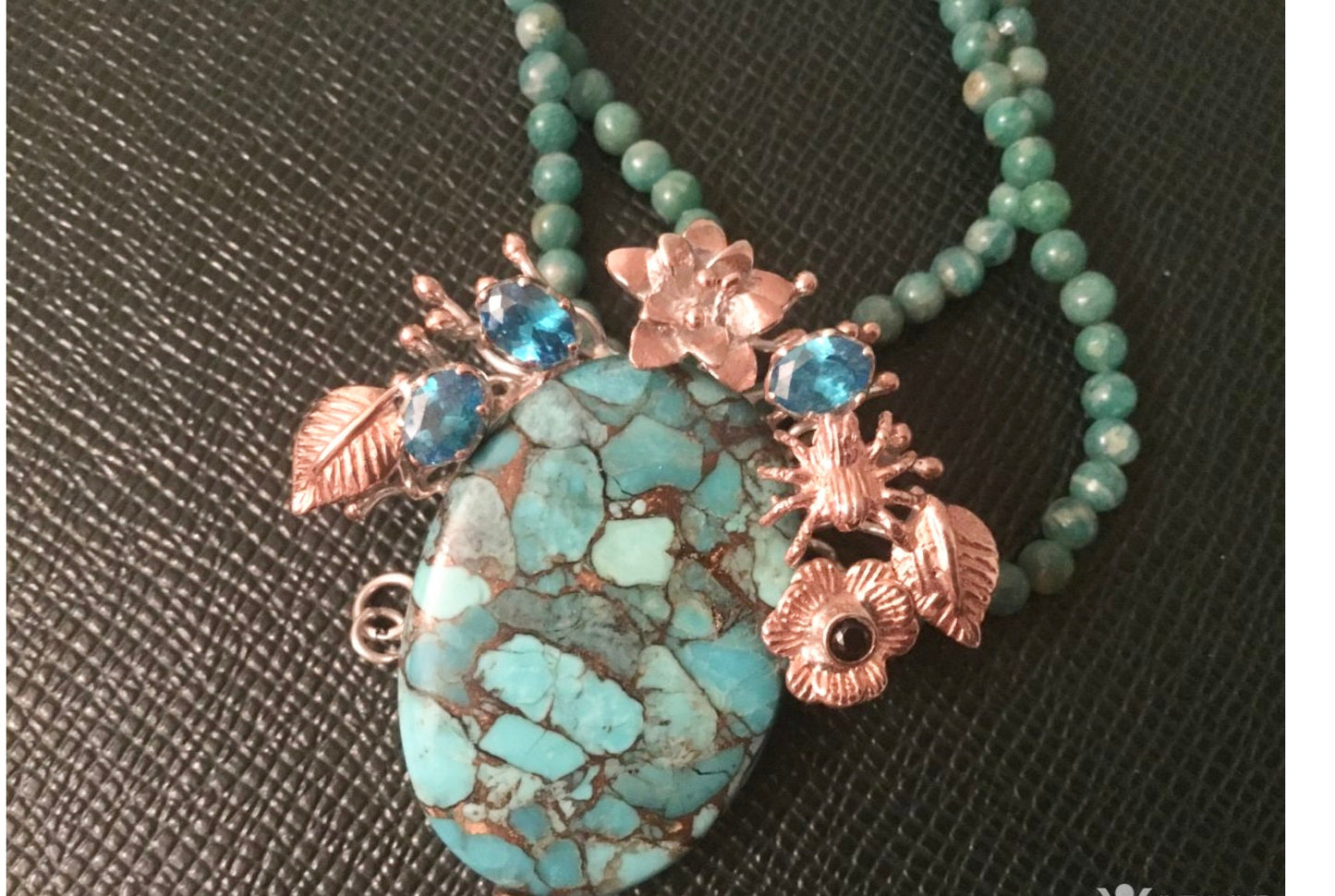 Turquoise pendant with  aventurine beads chain