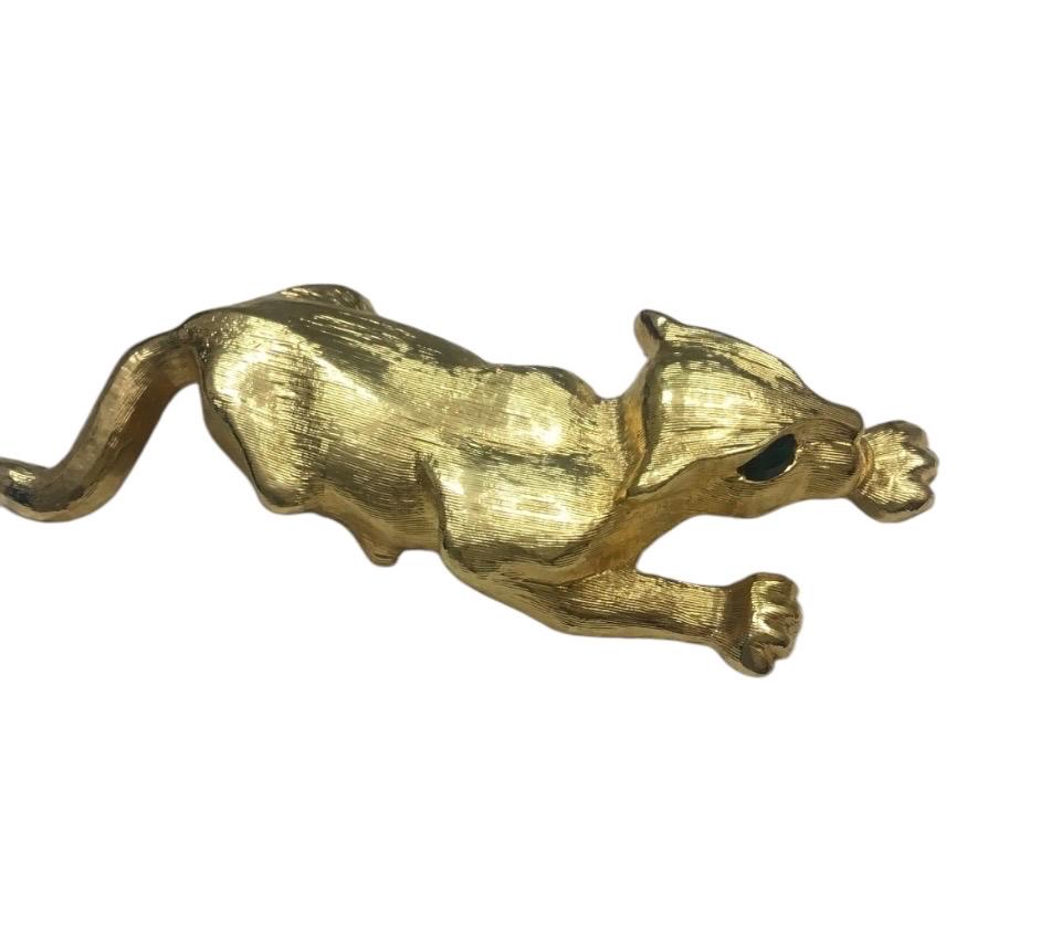 Fancy & Unusual Vintage 1970s leopard brooch with Green rhinestone eyes