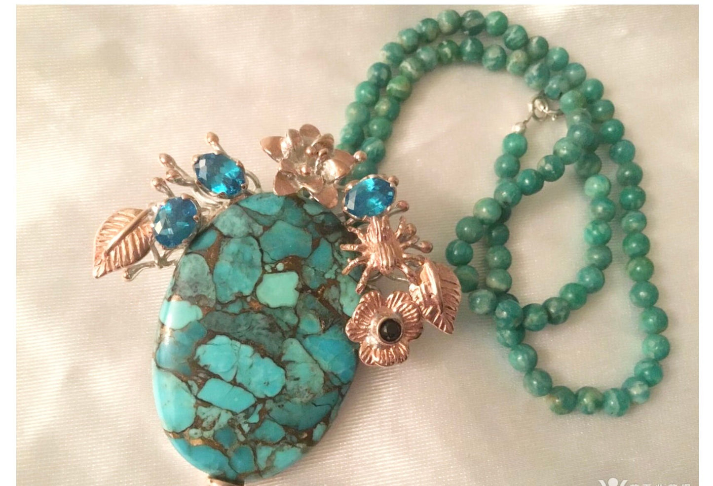 Turquoise pendant with  aventurine beads chain