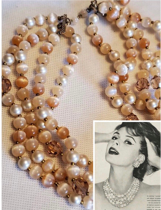 Vintage Lisner Peach Plastic Bead Cluster Collar Style Necklace