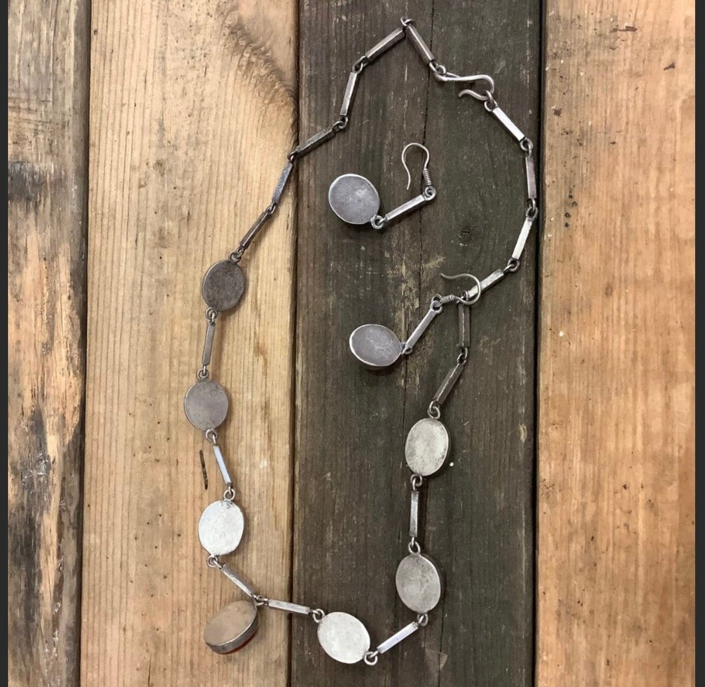 Vintage Silver Carnelian Necklace and Earring Set