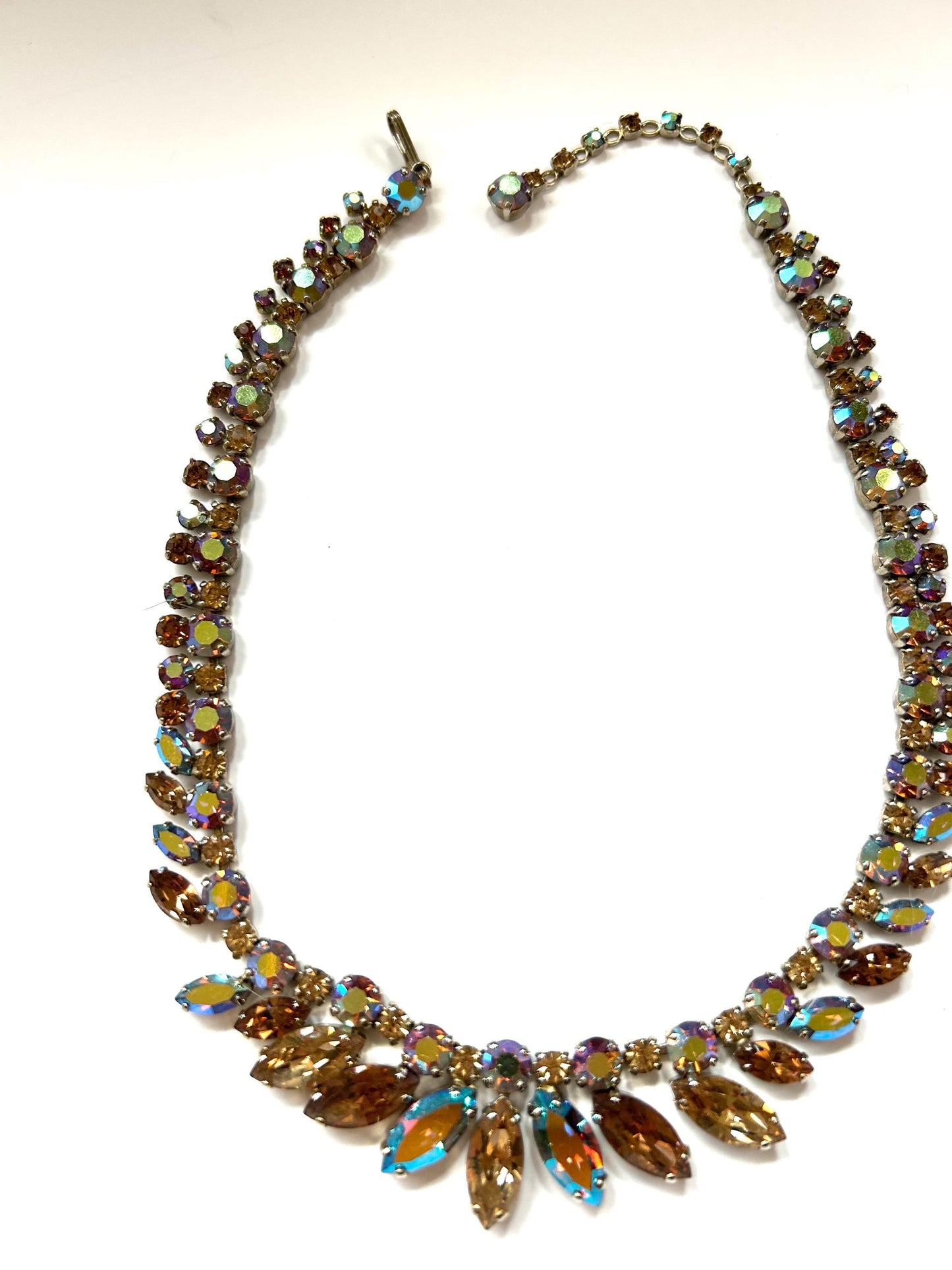 Signed SHERMAN Topaz Aurora Borealis Rhinestone Necklace