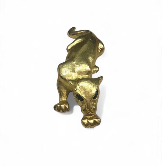 Fancy & Unusual Vintage 1970s leopard brooch with Green rhinestone eyes