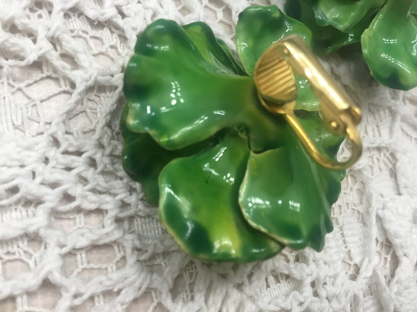 Signed Vendome  Large painted enamel and Paste Flower brooch ,Earrings Set Suite,1960s