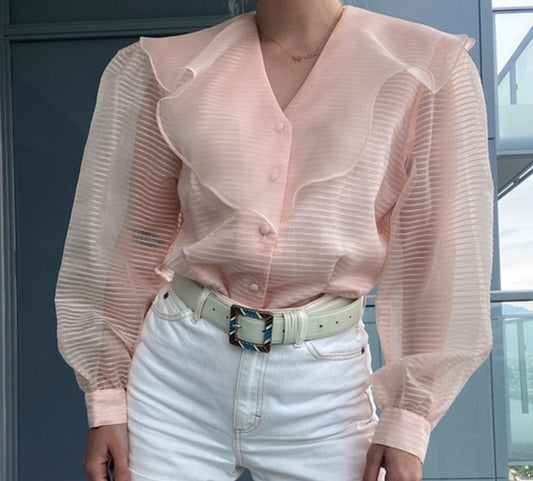Vintage 1950s Pink Blouse, 50s Pink Blouse,M