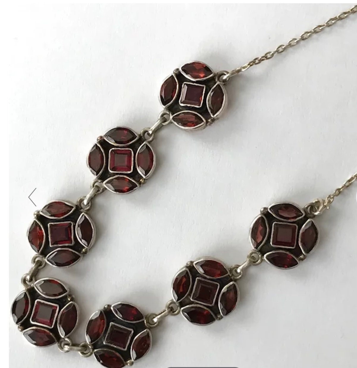 18-Inch Vintage Garnet Gemstone Necklace Sterling Silver