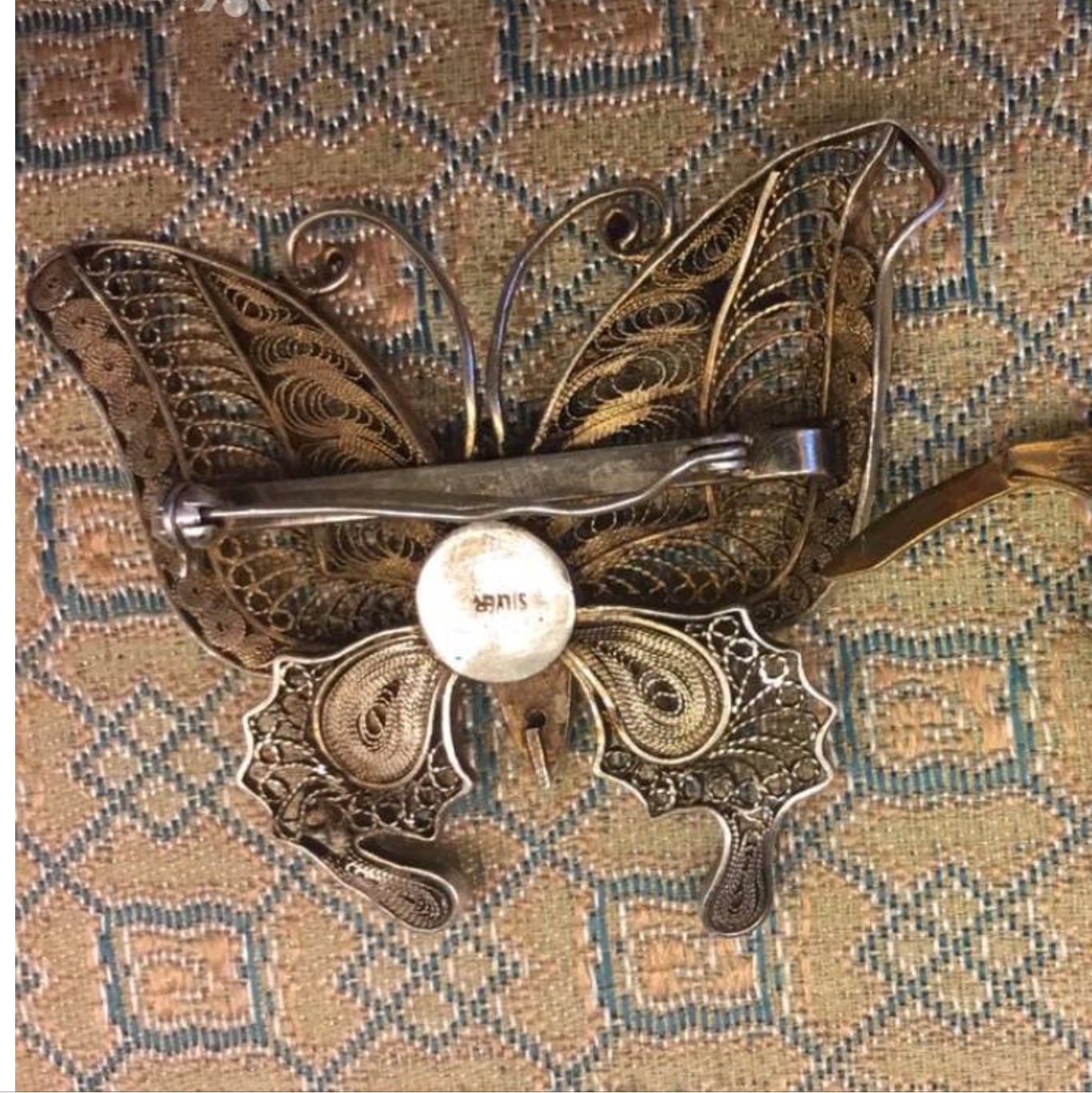 Huge Early 1900's Silver Filigree Enamel Butterfly Brooch Antique Oriental Jewelry, Chinese Export to France