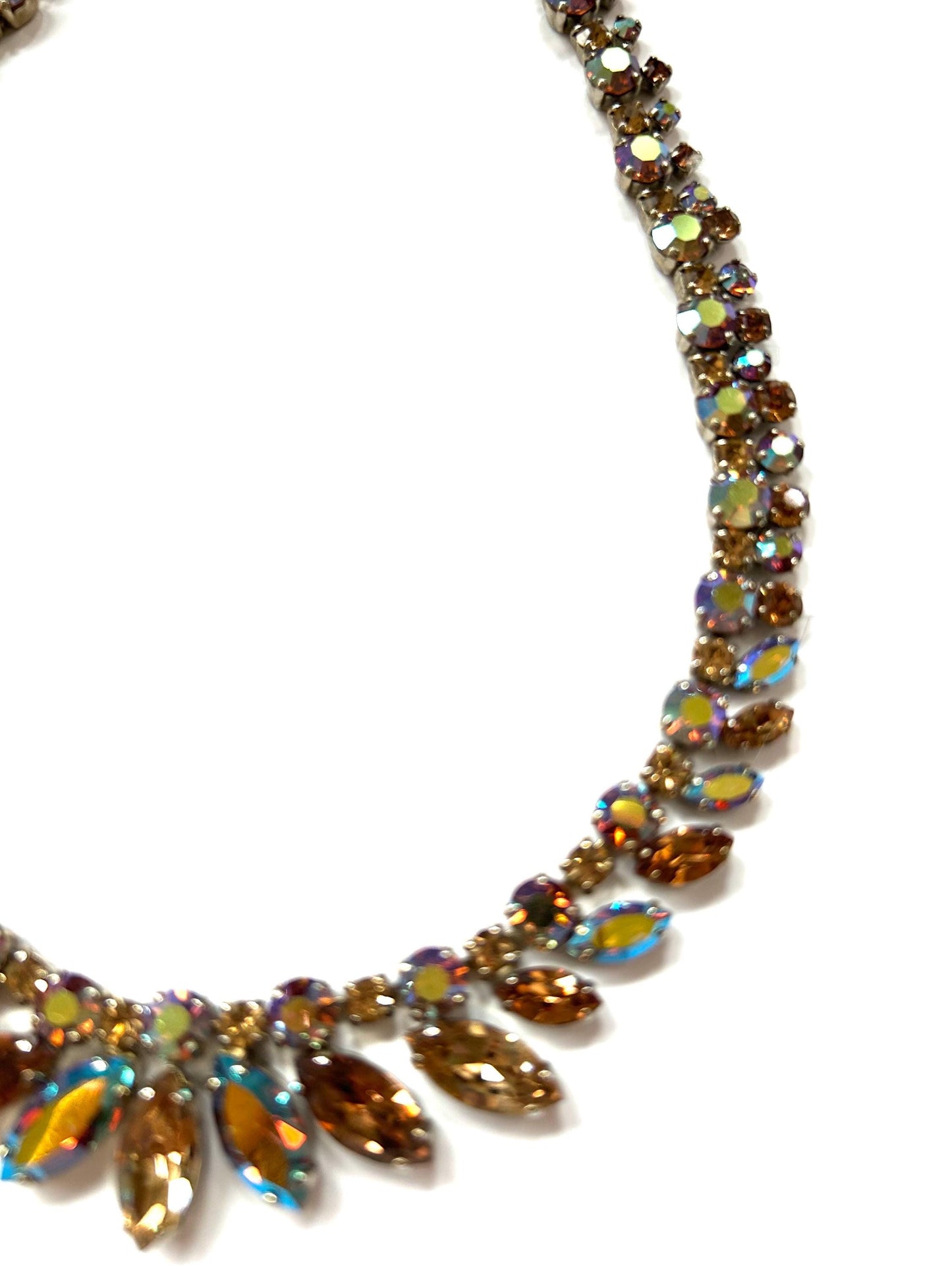 Signed SHERMAN Topaz Aurora Borealis Rhinestone Necklace