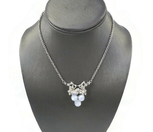 Vintage CORO Blue Moonglow Grapes Necklace with Lucite, Rhinestones, Silver Tone, Signed