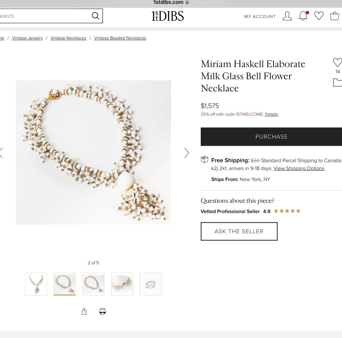 Lovely Signed Miriam Haskell Milk Glass Graduated Bead Pendant Necklace from the 1950’s