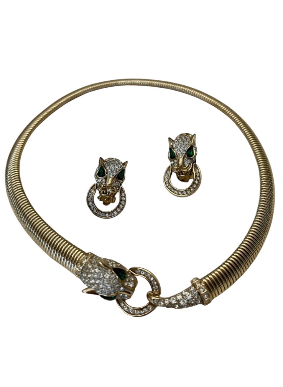 Stunning Nina Ricci Vintage Cartier Style Panthère Necklace & Earrings Set