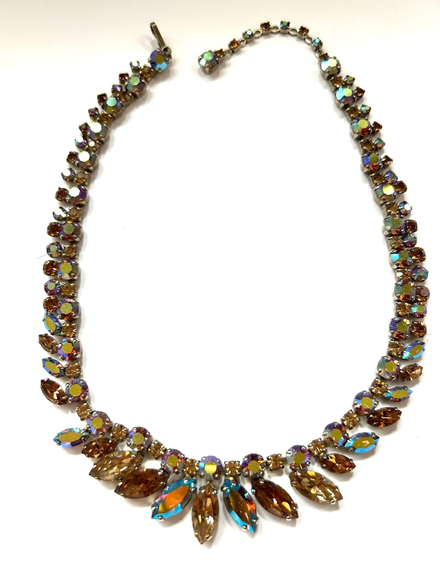 Signed SHERMAN Topaz Aurora Borealis Rhinestone Necklace