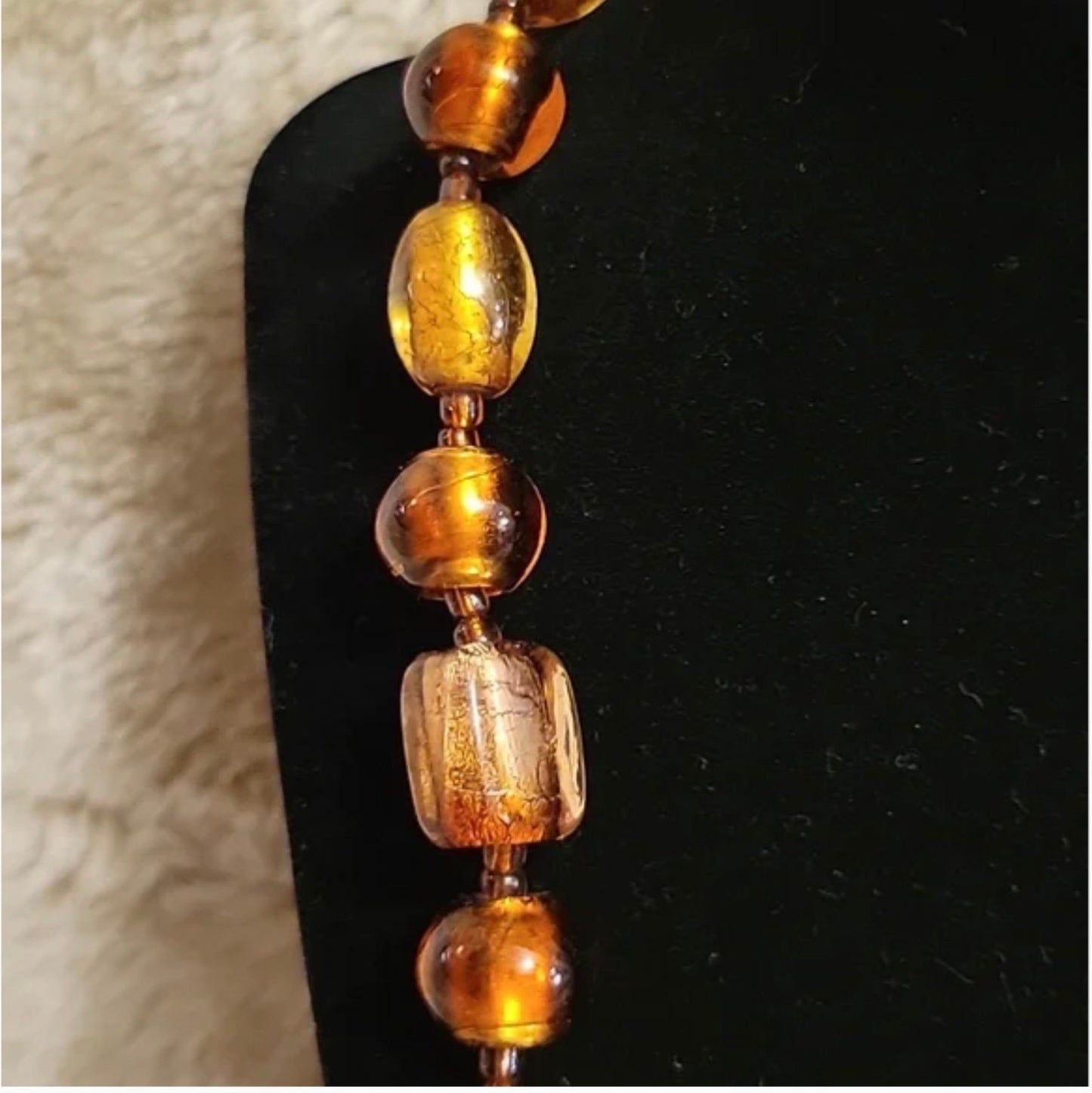 Murano Copper Foiled Art Glass Beaded Necklace 18”