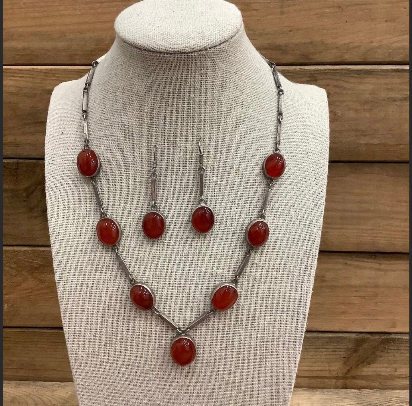 Vintage Silver Carnelian Necklace and Earring Set