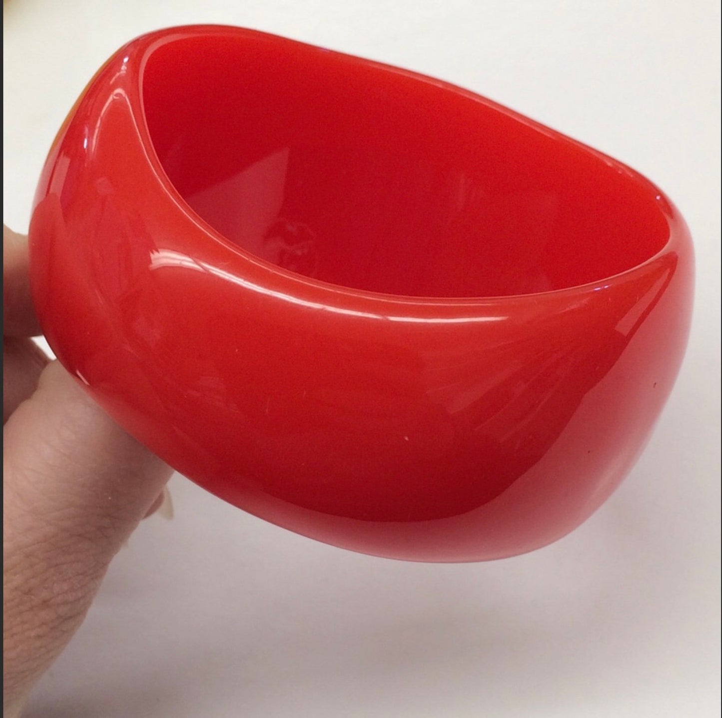 1960 Apple Juice BAKELITE ?semi transparent with a snakelike pattern  Bangle and Red Acylic Resin bangle